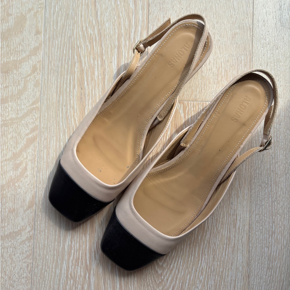ALOHAS Beige and Black Two-Tone Slingback Kitten Heels Size 9 US / 40 EU - Picture 4 of 5